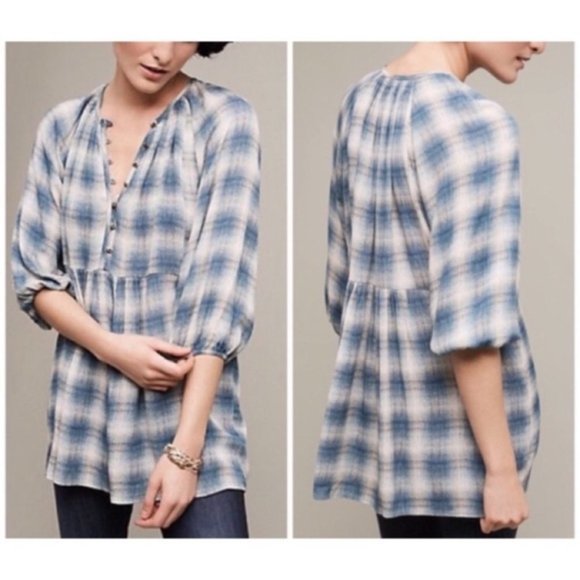 Anthropologie Tops - Maeve Anthropologie Cavallon blue plaid blouse